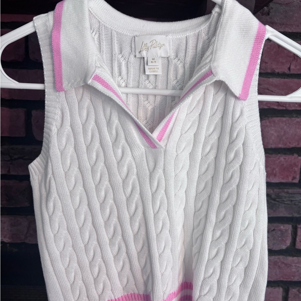 Lilly Pulitzer Women's V-Neck Sweater Vest in White and Pink - Picture 1 of 2